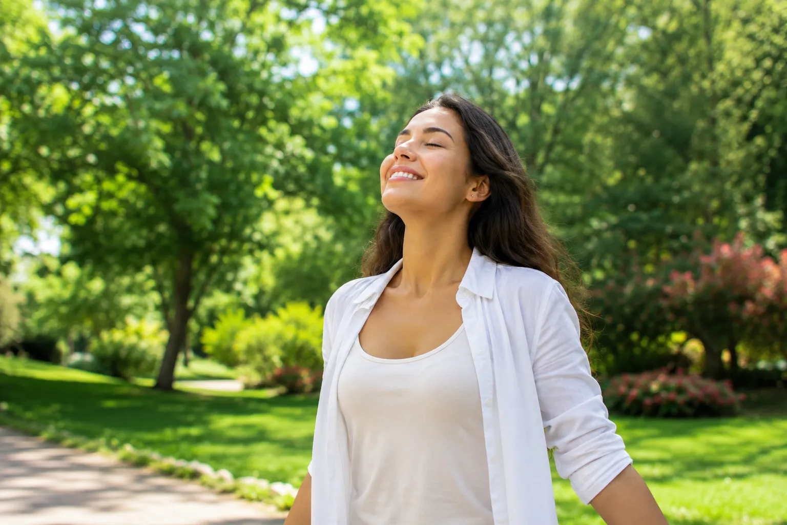 Pessoa relaxada e feliz depois de uma sessão de bem-estar